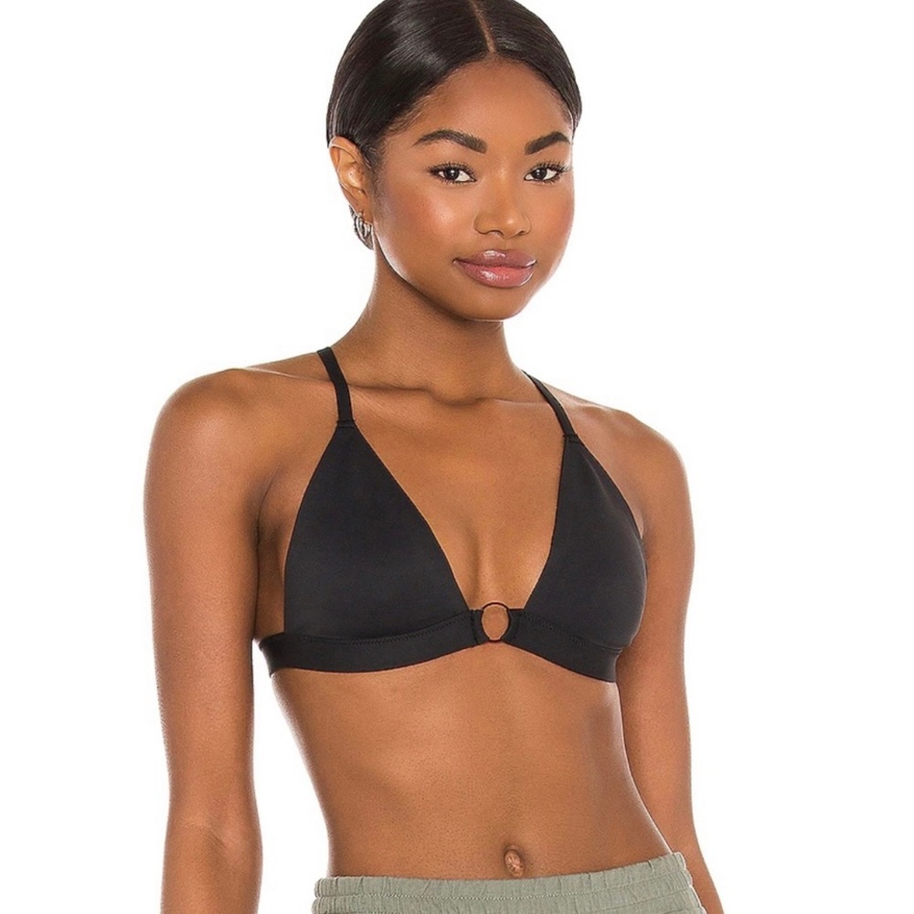 FREE PEOPLE OH SCUBA CROSSBACK BRALETTE BLACK WITH CIRCLE DETAIL NEW